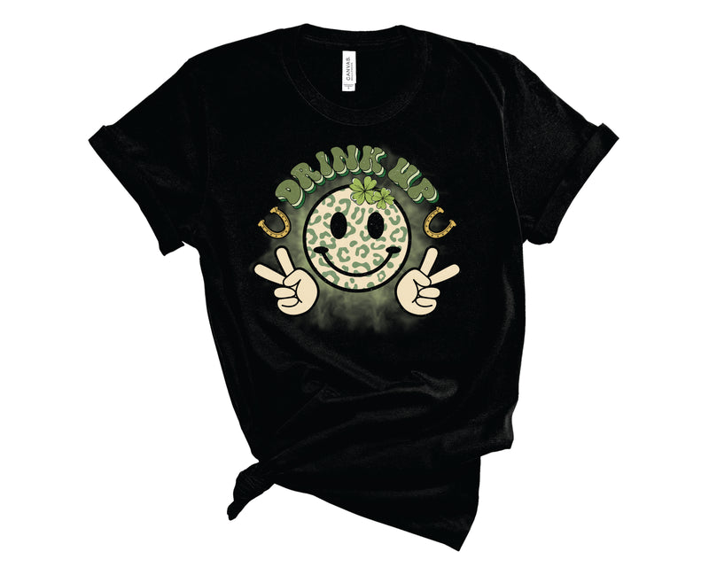 Drink Up Leopard Smiley - Graphic Tee