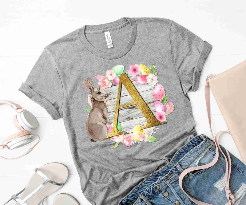Easter Bunny Floral Letter   - Graphic Tee