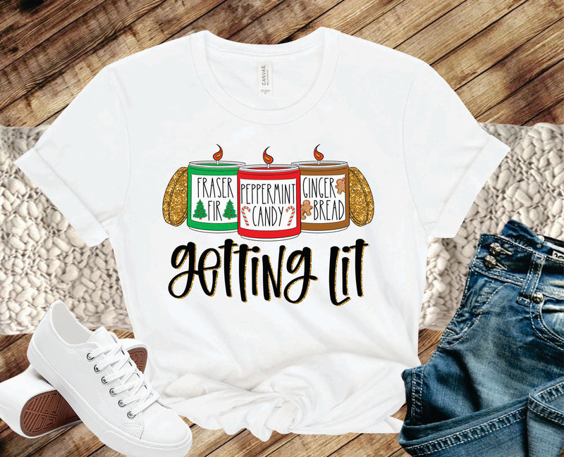 Getting Lit Christmas Candles Glitter - Graphic Tee
