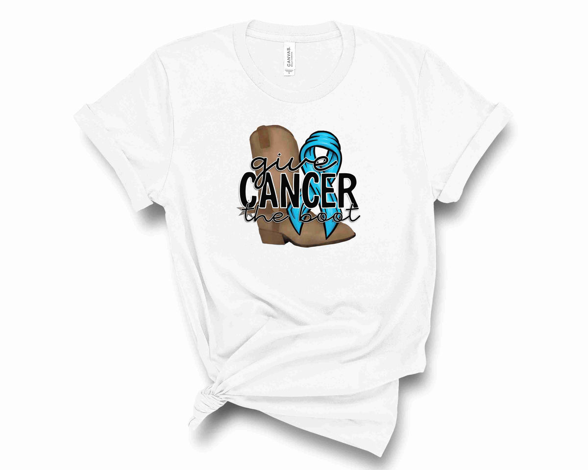 Give Cancer the Boot - Lt Blue Ribbon - Transfer