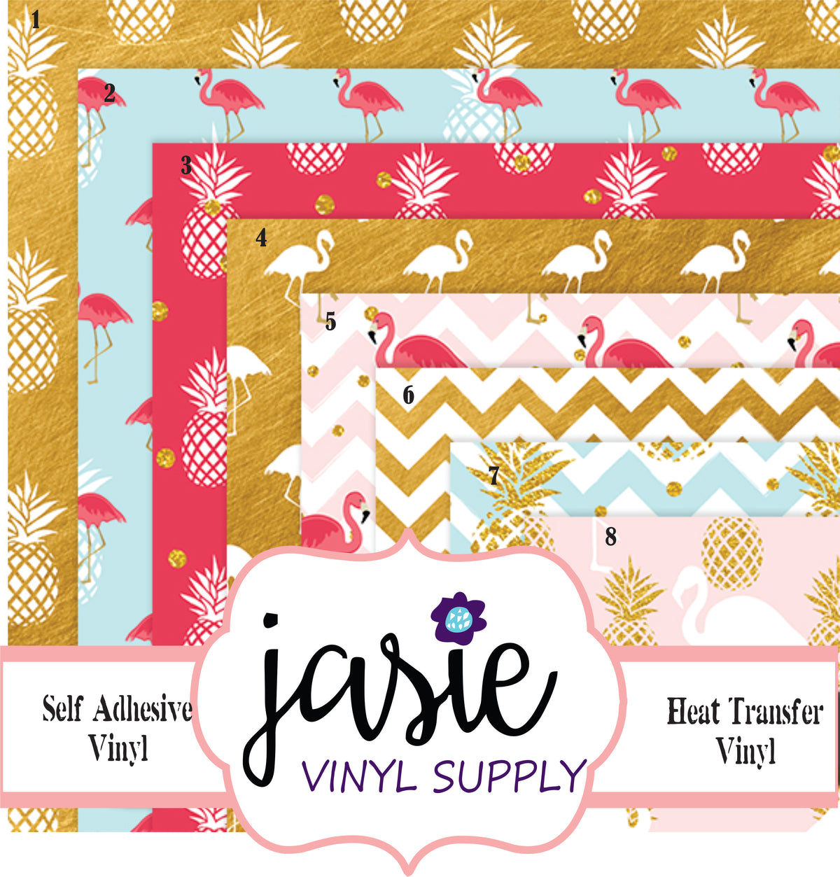 Golden Pineapple-Flamingo Printed Vinyl