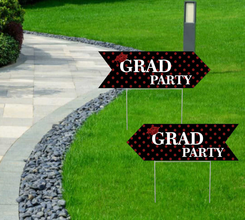 Graduation Party Arrows - Black w/ Red Glitter Dots