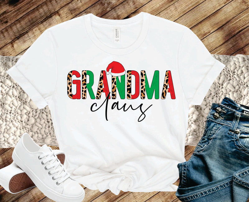 Grandma Claus Half Leopard- Graphic Tee