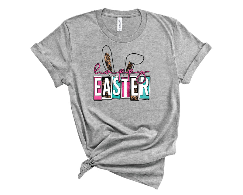 Happy Easter Ears Leopard Grunge - Graphic Tee