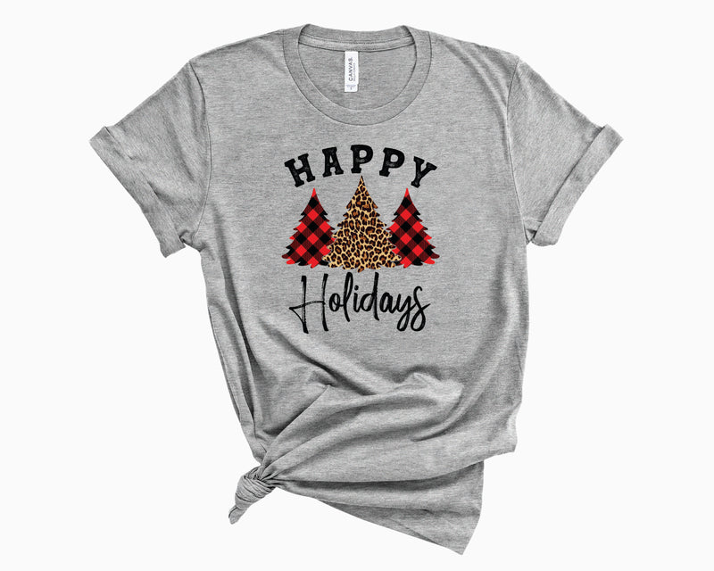 Happy Holidays Plaid Leopard- Graphic Tee