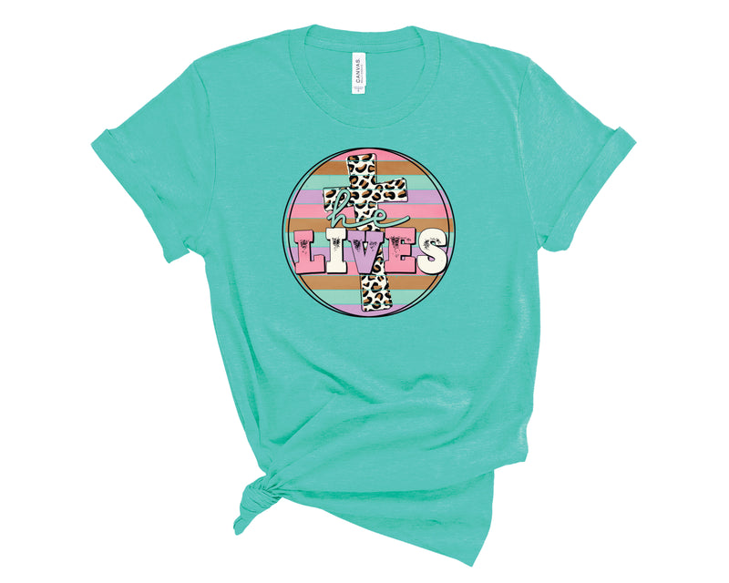 He Lives Circle Cross Leopard Pastel - Graphic Tee
