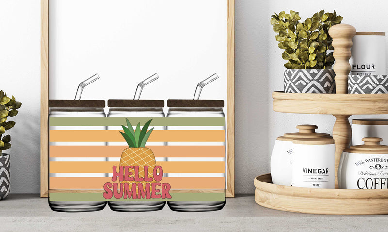 16oz Glass Jar Sublimation Wrap-- Hello Summer Pineapple