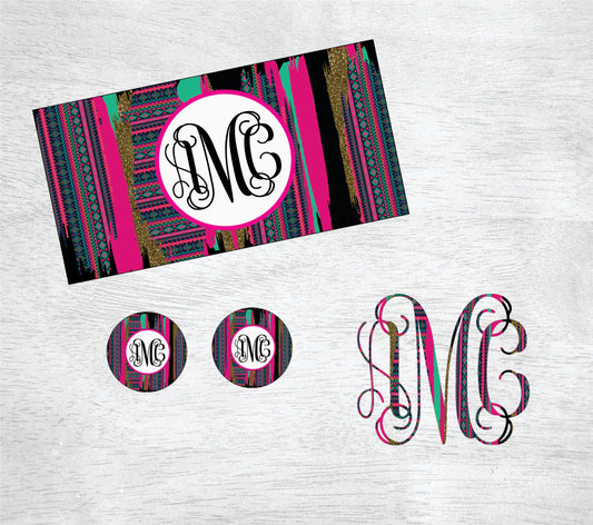 Hot Pink Aztec Brush Strokes Car Kit