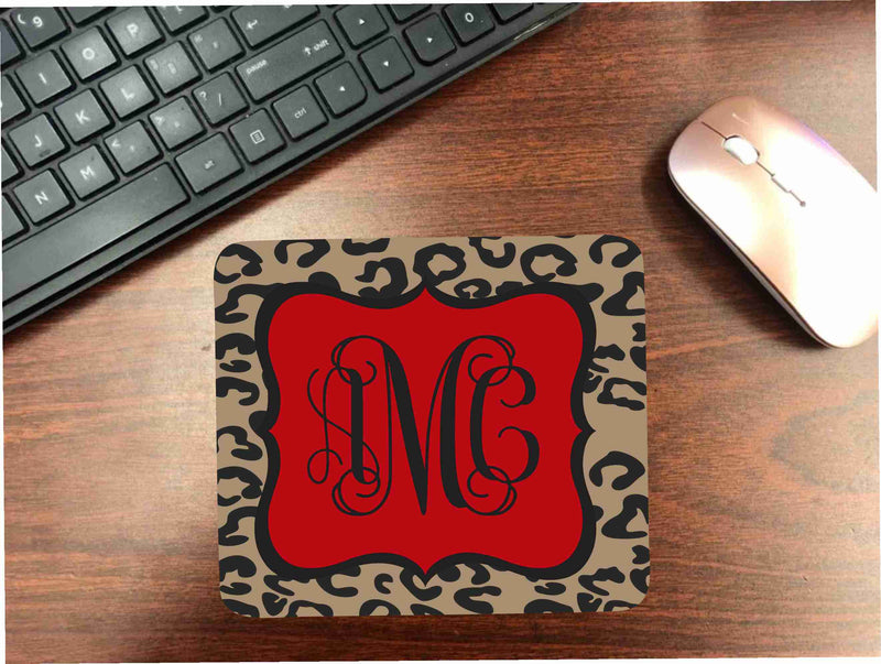 Leopard with Red Center Mouse Pad