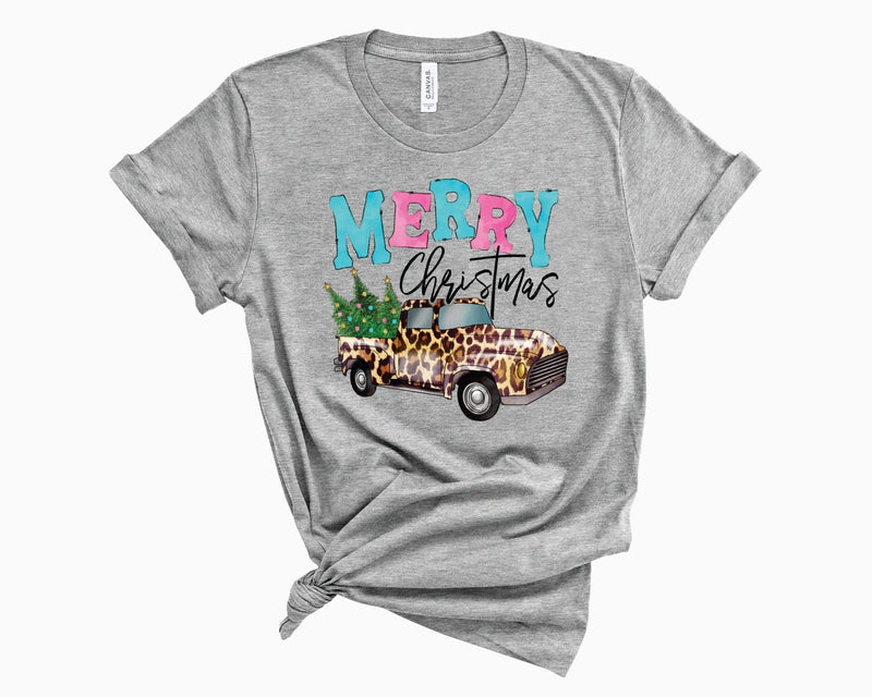 Merry Christmas Leopard Truck- Graphic Tee