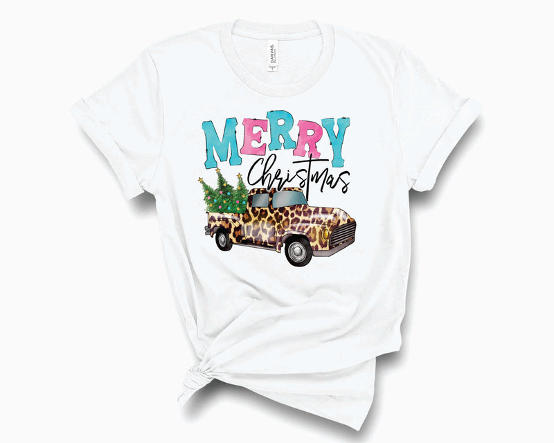 Merry Christmas Leopard Truck- Graphic Tee