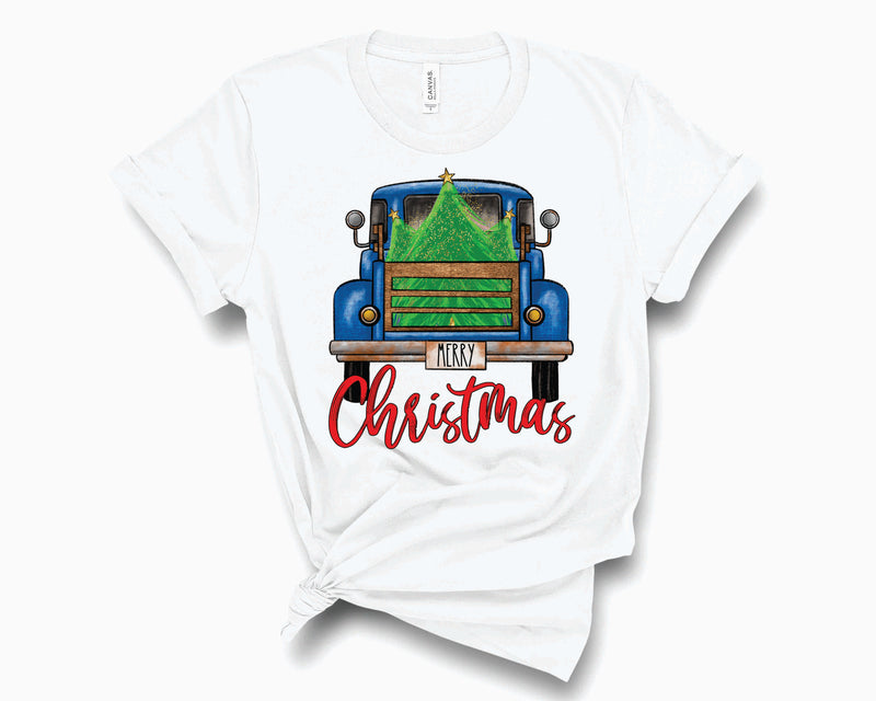 Merry Christmas Tree Truck Blue- Graphic Tee