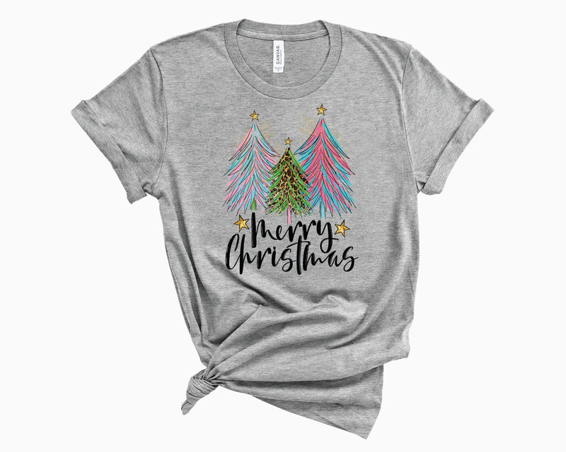Merry Christmas Trees Leopard- Graphic Tee