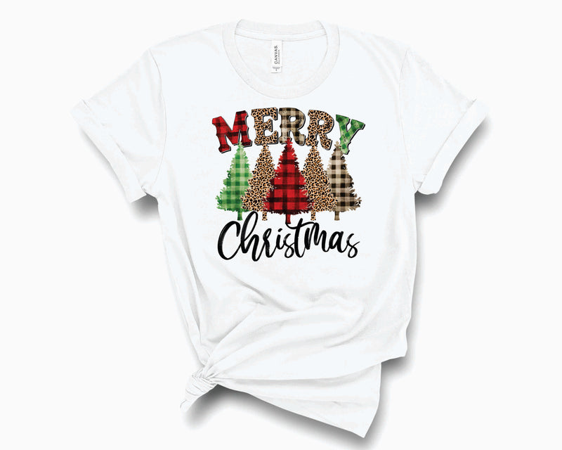 Merry Christmas Trees Mixed Plaid- Graphic Tee