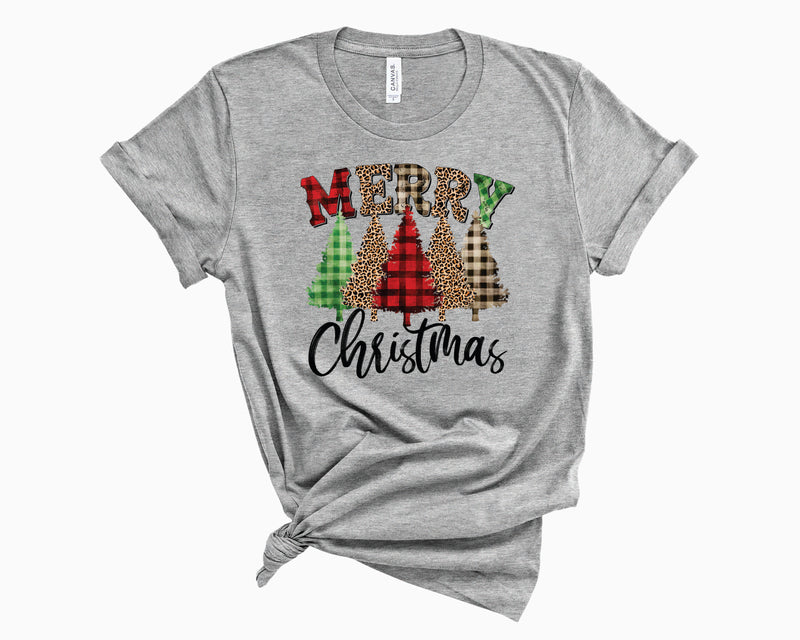 Merry Christmas Trees Mixed Plaid- Graphic Tee