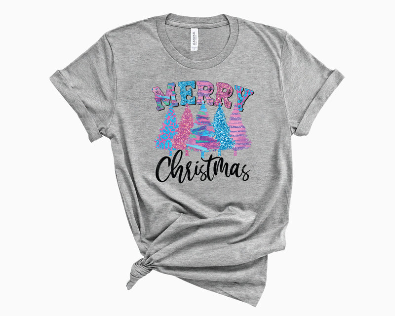 Merry Christmas Trees Colorful Glitter- Transfer