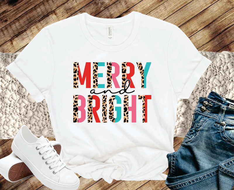 Merry and Bright Half Leopard Pink and Blue - Graphic Tee