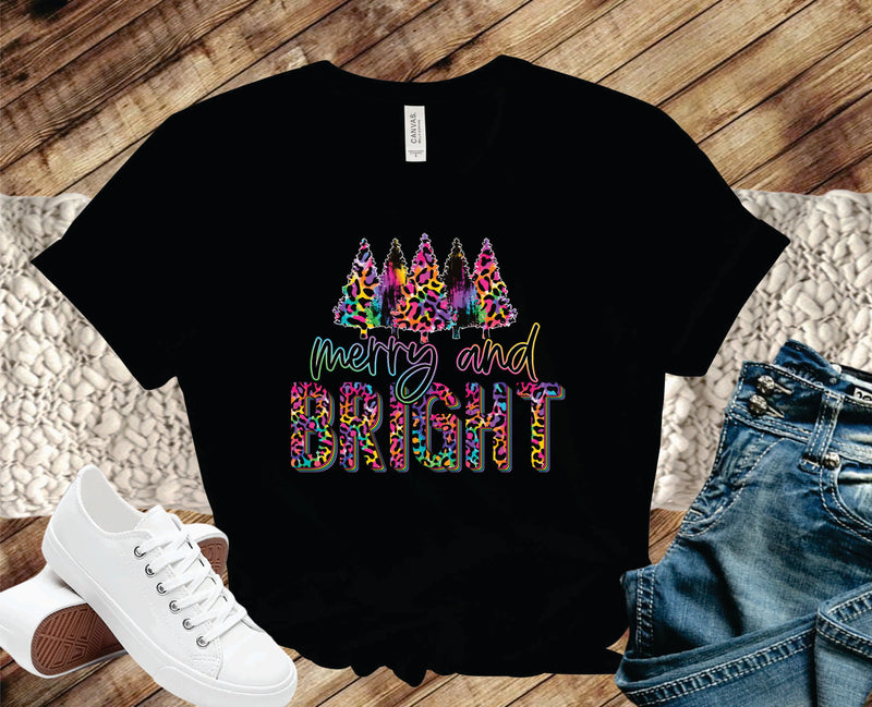Merry and Bright Rainbow Leopard- Graphic Tee