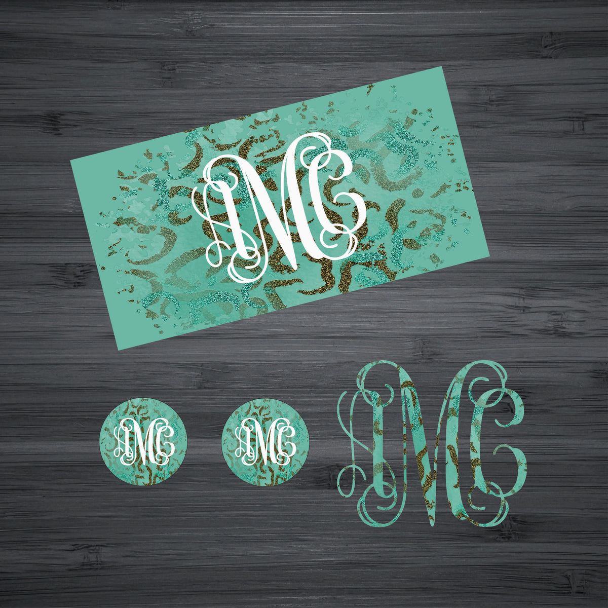 Teal & Gold Glitter Leopard Car Kit