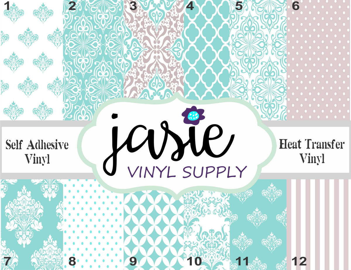 Mint & Light Grey Damask Printed Vinyl