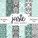 Mint & Dark Grey Damask Printed Vinyl