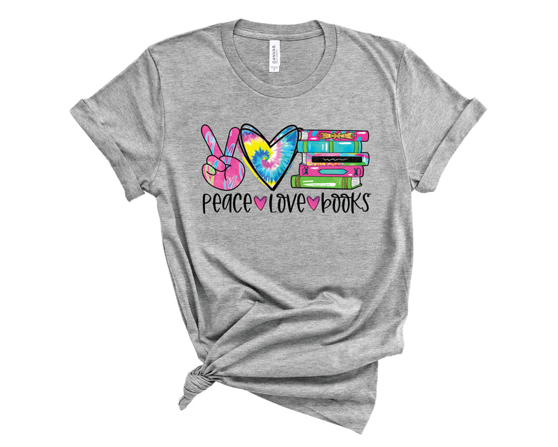 Peace Love Books Colorful - Graphic Tee
