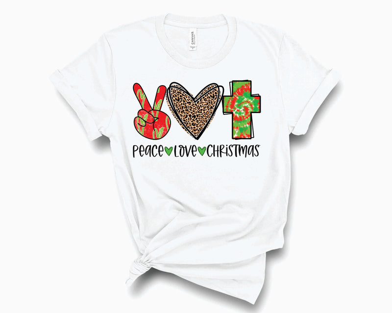 Peace Love Christmas Tie Dye Leopard Cross- Graphic Tee