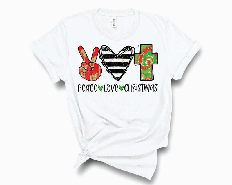 Peace Love Christmas Tie Dye Stripe Cross- Graphic Tee