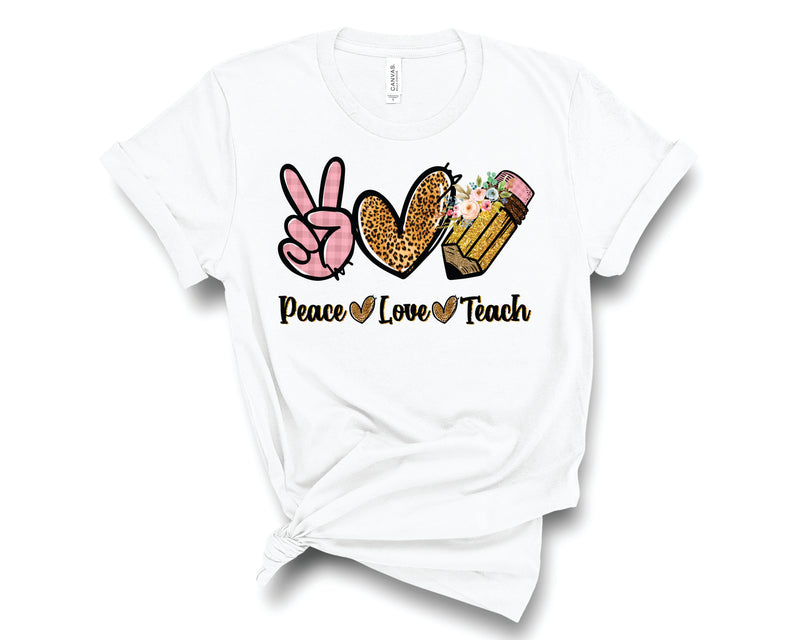 Peace Love Teach Leopard - Graphic Tee