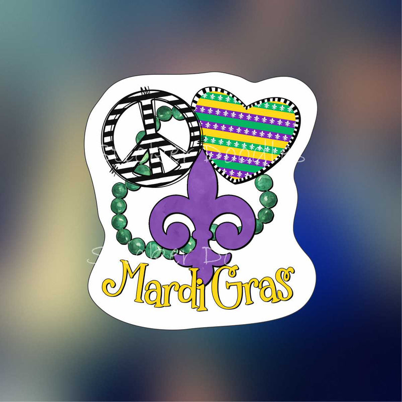 Peace love Mardi Gras 1 - Sticker