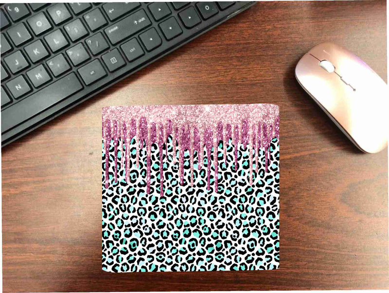Pink Glitter Drip Mint Leopard Mouse Pad