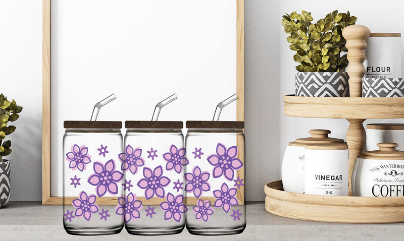 16oz Glass Jar Sublimation Wrap-- Purple Flowers