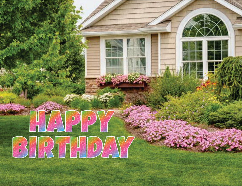 23"  Yard Sign Letters - HAPPY BIRTHDAY  - Rainbow Glitter