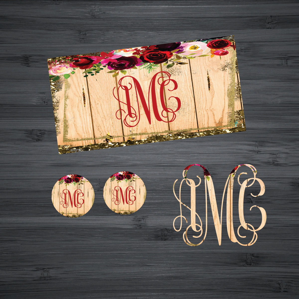 Red Floral and Wood Car Kit