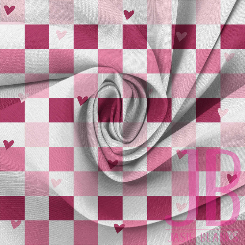 Retro Checkered Hearts Fabric