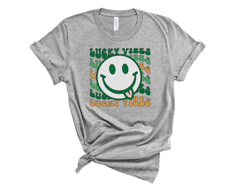 Retro Lucky Vibes Stacked Smiley - Graphic Tee