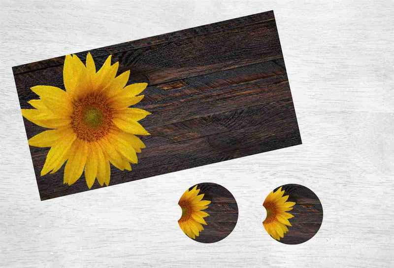 Rustic Dark Wood Sunflower Car Kit