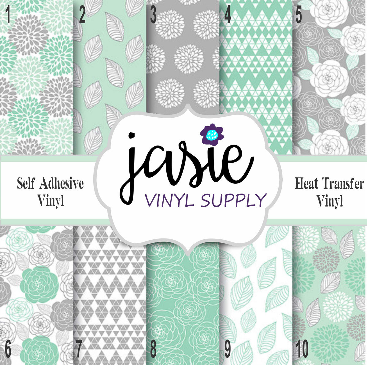 Shabby Chic Mint & Grey Printed Vinyl