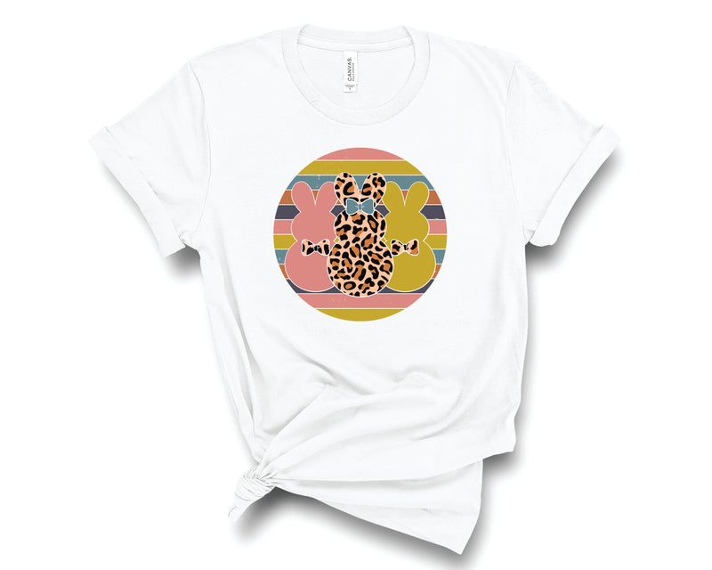 Triple Bunnies Circle Leopard Neutral - Graphic Tee