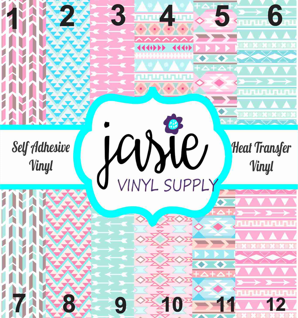 Pink & Blue Aztec Printed Vinyl