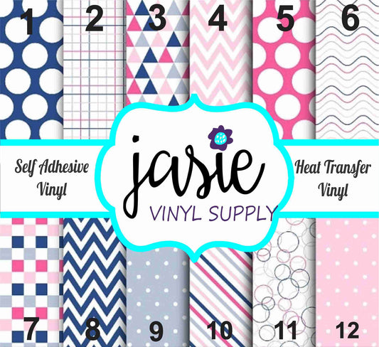 Preppy Pink & Navy Printed Vinyl