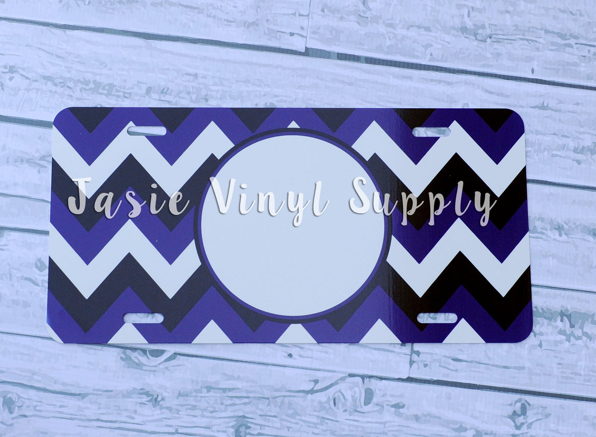 License Plate-Black/Royal Blue Chevron Print
