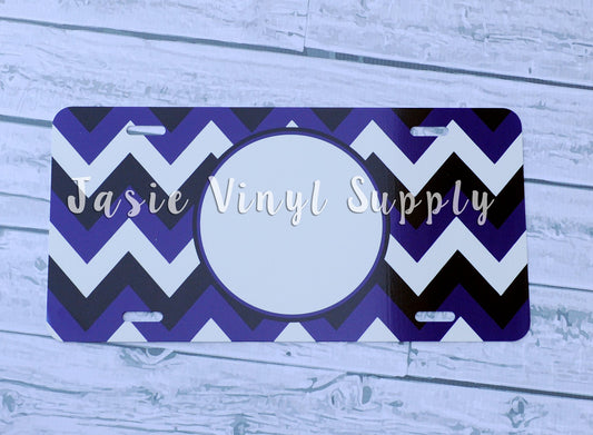 License Plate-Black/Royal Blue Chevron Print