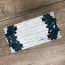 White Wood/ Black Flowers License Plate