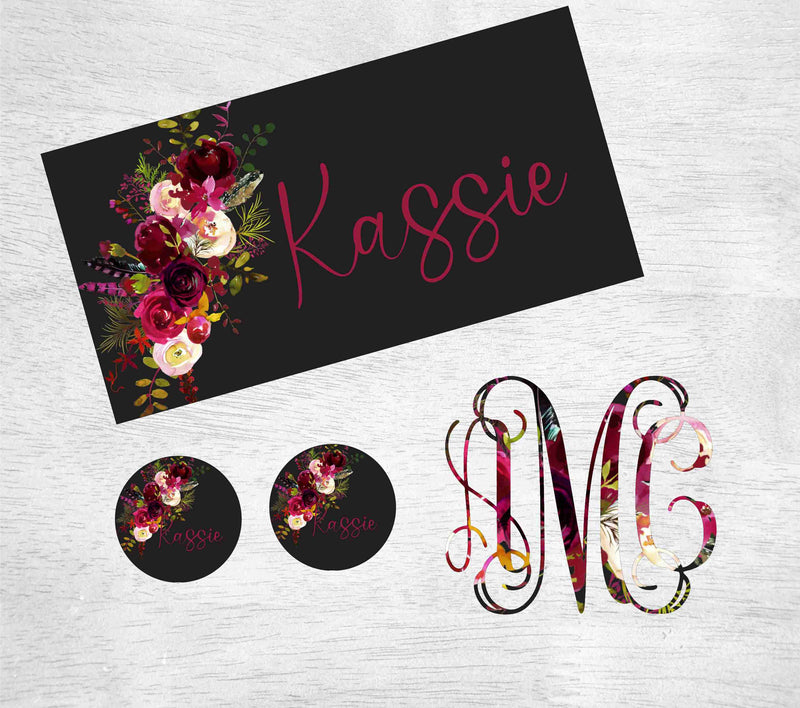 Black with Floral Watercolor Car Kit
