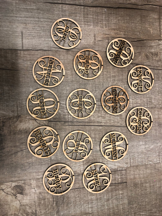 Circle LAST NAME Christmas Ornaments-