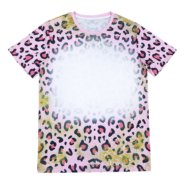 Polyester Bleach T-Shirt - Pink Leopard
