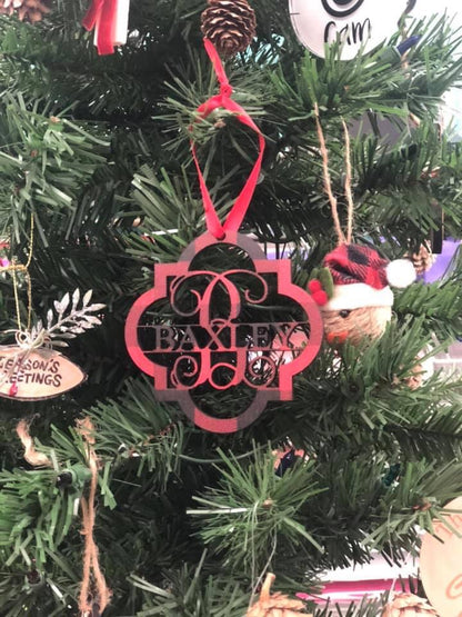 Quatrefoil LAST NAME Christmas Ornaments-