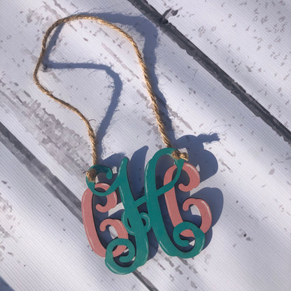 Wood Monogram Car Charm
