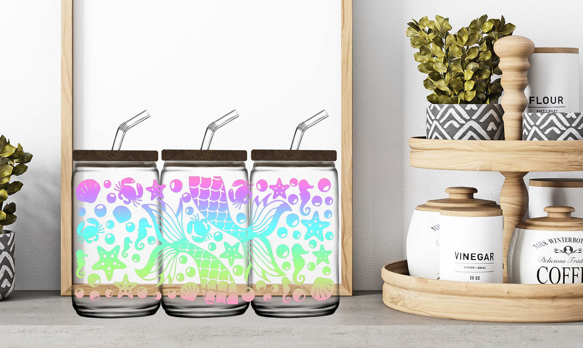 16oz Glass Jar Sublimation Wrap-- Mermaid Ombre
